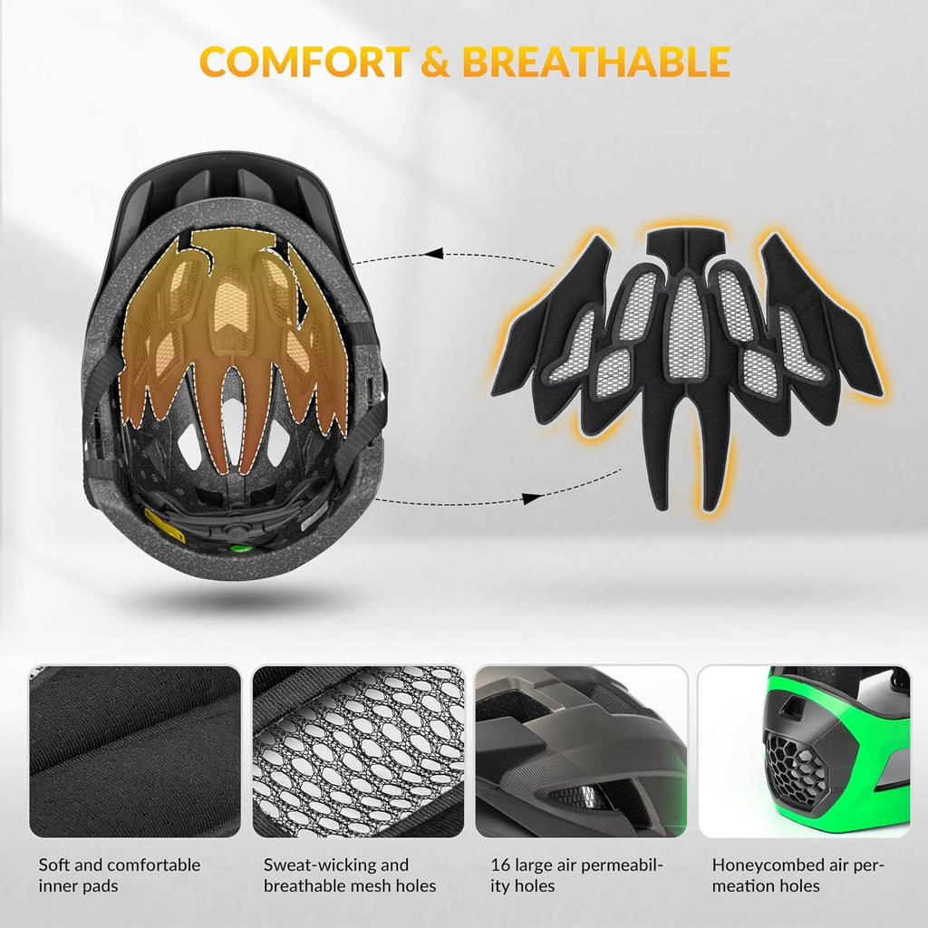 ROCKBROS Kids Full Face Bike Helmet Ages 5-14 Anti-Collision Detachable Chin