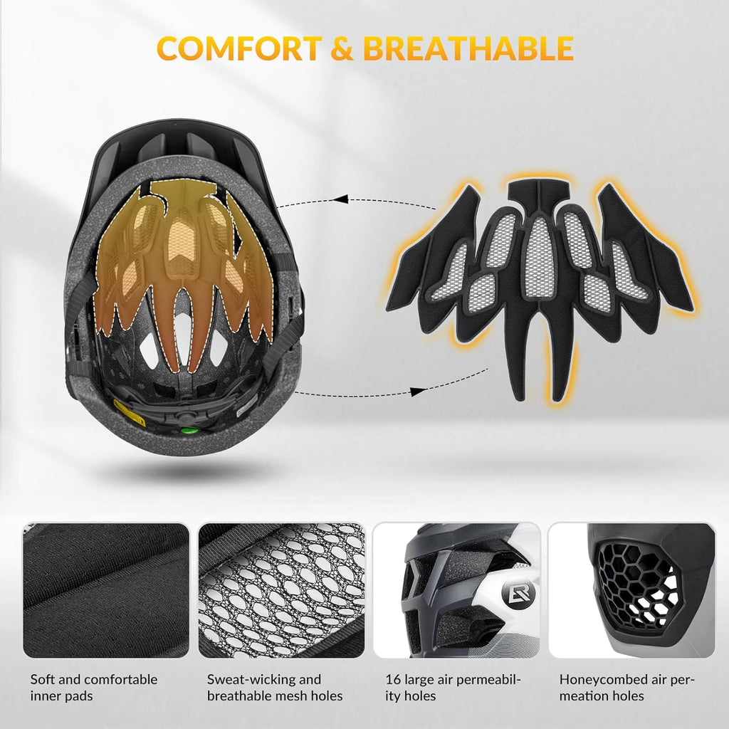 ROCKBROS Kids Full Face Bike Helmet Ages 5-14 Anti-Collision Detachable Chin