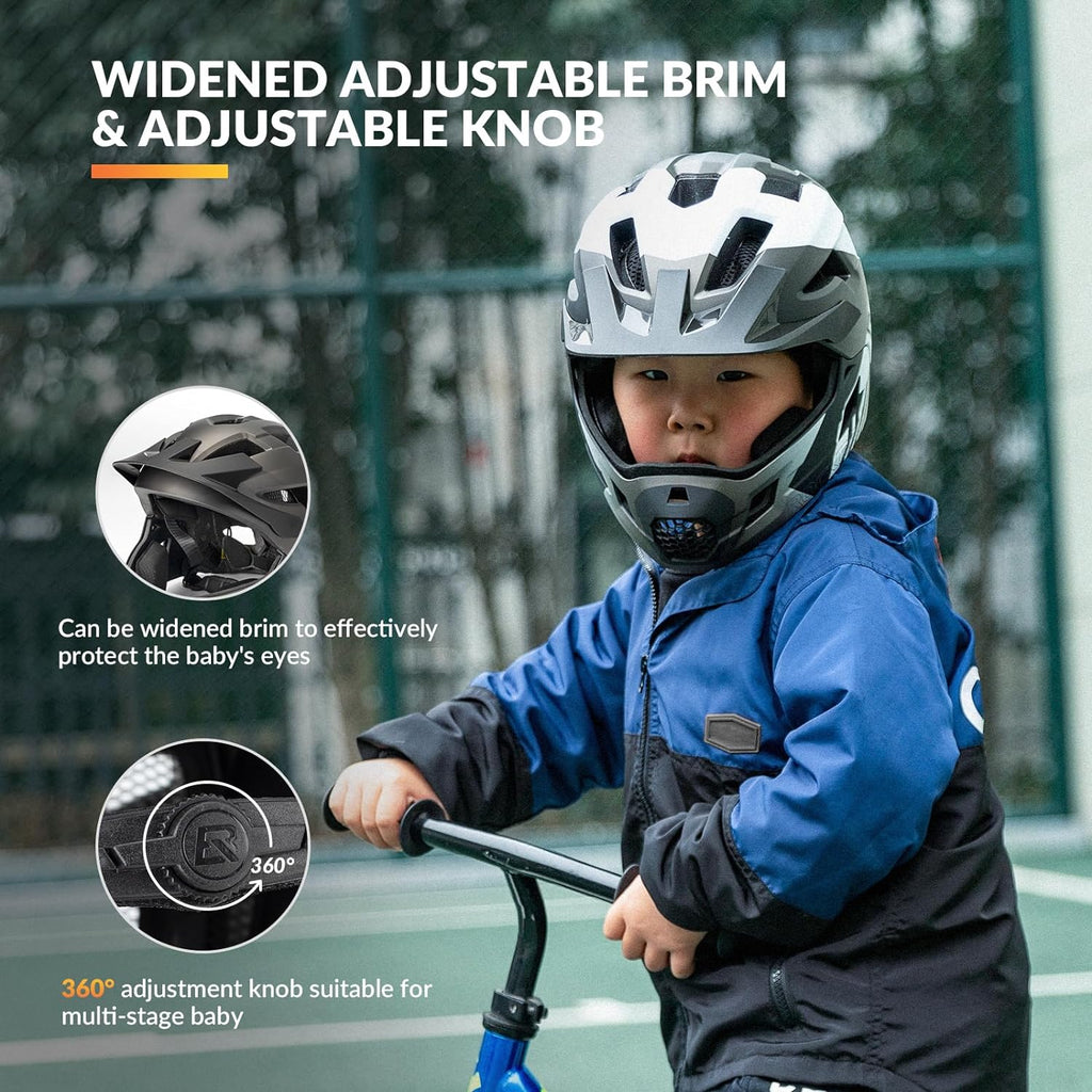 ROCKBROS Kids Full Face Bike Helmet Ages 5-14 Anti-Collision Detachable Chin