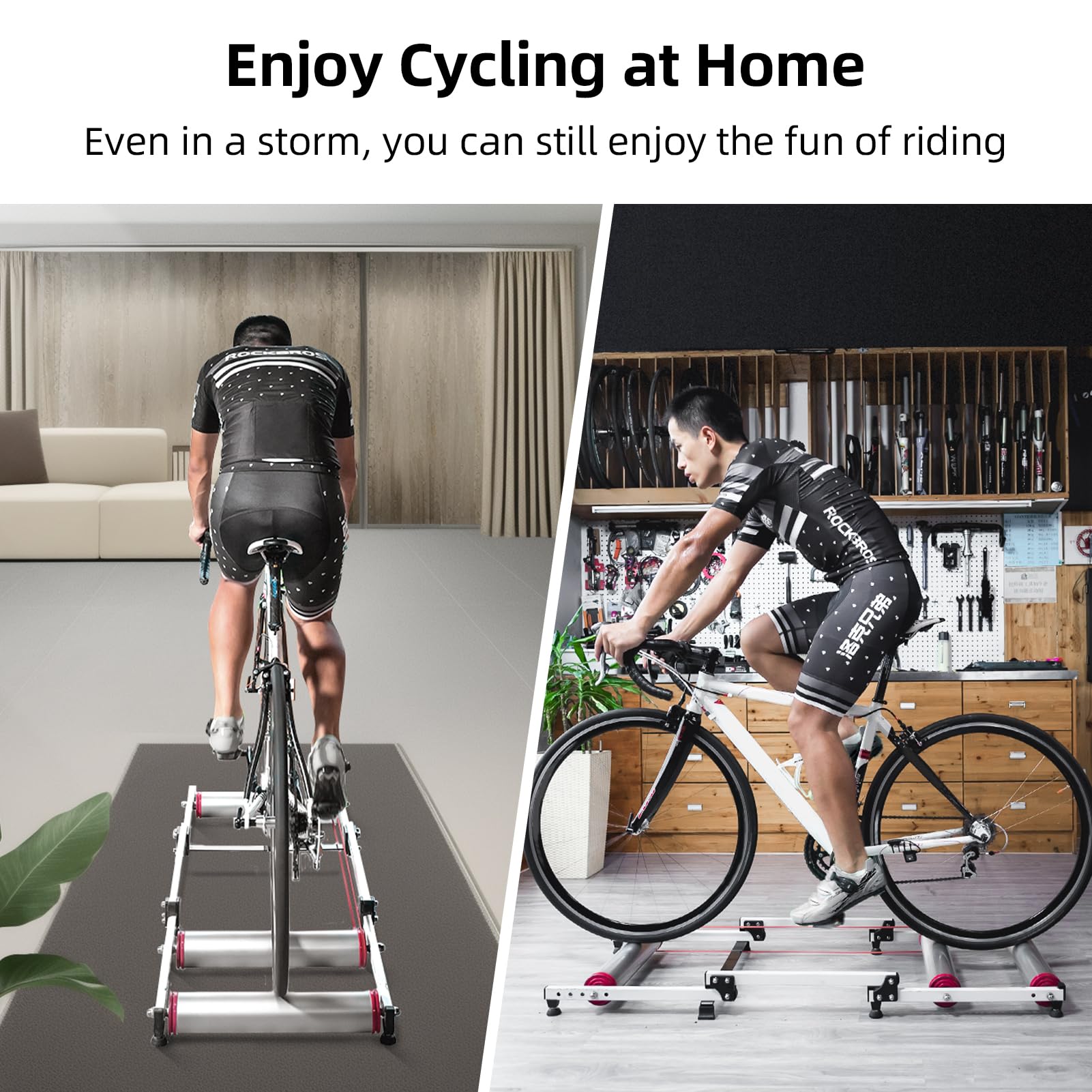 Foldable Adjustable Bike Rollers with Resistance for Indoor Exercise